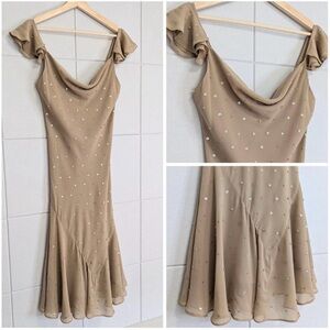 Express Tan Midi Dress with Ruffle Sleeves